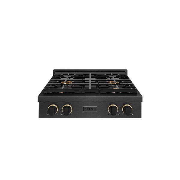 ZLINE Designer Collection 30 in. Paramount Gas Rangetop with 4 Burner DuoPro™ Cooktop in Black Satin Stainless Steel with Matte Black and Champagne Bronze Accents, Open Box-Great Condition