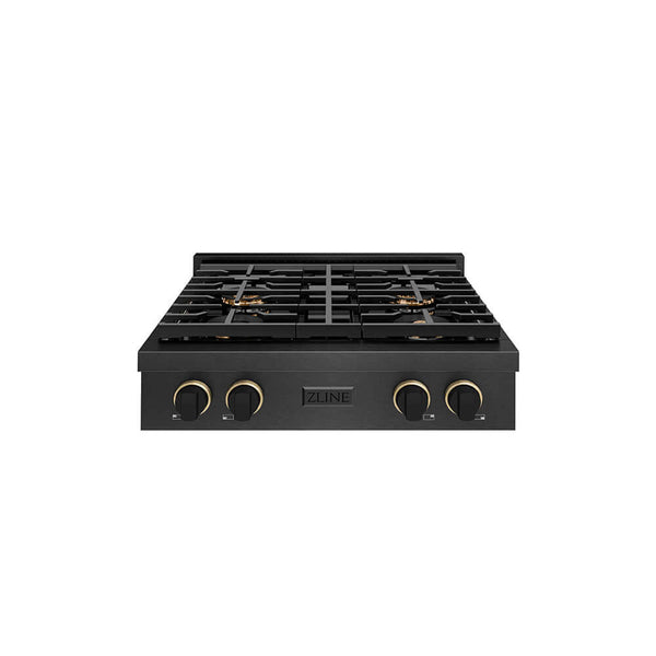 ZLINE Designer Collection 30 in. Paramount Gas Rangetop with 4 Burner DuoPro™ Cooktop in Black Satin Stainless Steel with Matte Black and Champagne Bronze Accents, Open Box-Good Condition