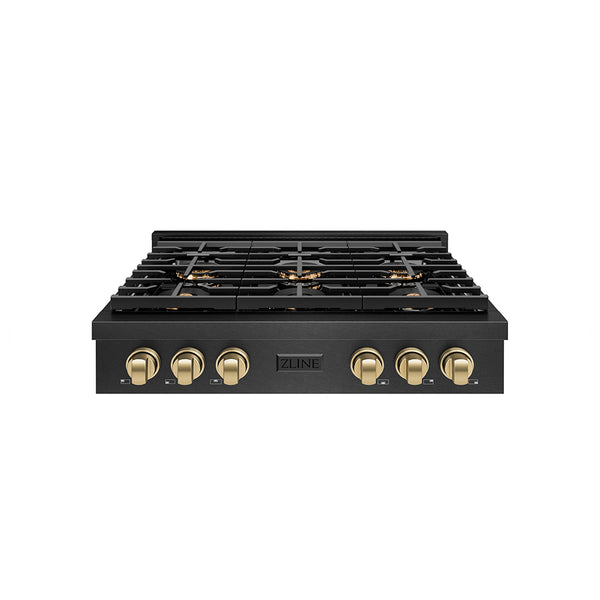 ZLINE Autograph Edition 36 in. Paramount Gas Rangetop with 6 Burner DuoPro™ Cooktop in Black Satin Stainless Steel and Champagne Bronze Accents, Open Box-Great Condition