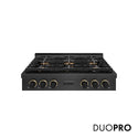 ZLINE Designer Collection 36 in. Paramount Gas Rangetop with 6 Burner DuoPro™ Cooktop in Black Satin Stainless Steel with Matte Black and Champagne Bronze Accents, Open Box-Great Condition