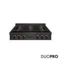 ZLINE Designer Collection 36 in. Paramount Gas Rangetop with 6 Burner DuoPro™ Cooktop in Black Satin Stainless Steel with Matte Black and Champagne Bronze Accents, Open Box-Good Condition