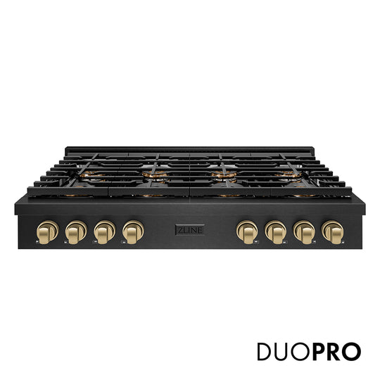 ZLINE Autograph Edition 48 in. Paramount Gas Rangetop with 8 Burner DuoPro™ Cooktop in Black Satin Stainless Steel and Champagne Bronze Accents, Open Box-Great Condition