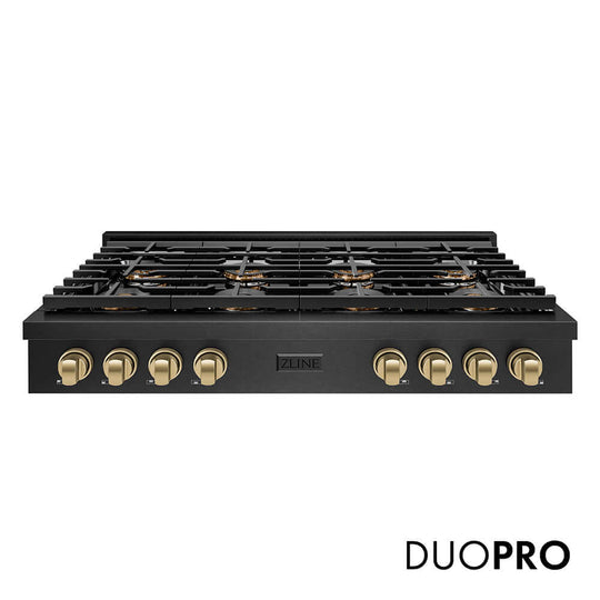 ZLINE Autograph Edition 48 in. Paramount Gas Rangetop with 8 Burner DuoPro™ Cooktop in Black Satin Stainless Steel and Champagne Bronze Accents, Open Box-Good Condition