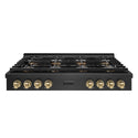 ZLINE Autograph Edition 48 in. Paramount Gas Rangetop with 8 Burner DuoPro™ Cooktop in Black Satin Stainless Steel and Polished Gold Accents (PSRTBSZ-48-G)