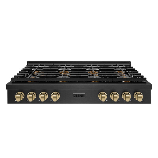 ZLINE Autograph Edition 48 in. Paramount Gas Rangetop with 8 Burner DuoPro™ Cooktop in Black Satin Stainless Steel and Polished Gold Accents (PSRTBSZ-48-G)