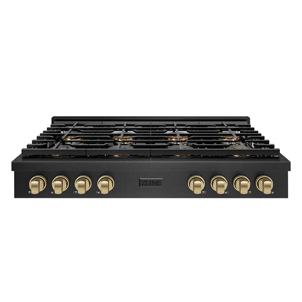 ZLINE Autograph Edition 48 in. Paramount Gas Rangetop with 8 Burner DuoPro™ Cooktop in Black Satin Stainless Steel and Polished Gold Accents (PSRTBSZ-48-G)