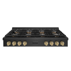ZLINE Autograph Edition 48 in. Paramount Gas Rangetop with 8 Burner DuoPro™ Cooktop in Black Satin Stainless Steel and Champagne Bronze Accents (PSRTBSZ-48-CB)