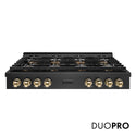 ZLINE Autograph Edition 48 in. Paramount Gas Rangetop with 8 Burner DuoPro™ Cooktop in Black Satin Stainless Steel and Polished Gold Accents, Open Box-Great Condition