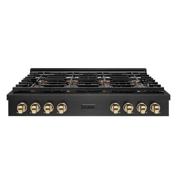 ZLINE Autograph Edition 48 in. Paramount Gas Rangetop with 8 Burner DuoPro™ Cooktop in Black Satin Stainless Steel and Polished Gold Accents, Open Box-Good Condition