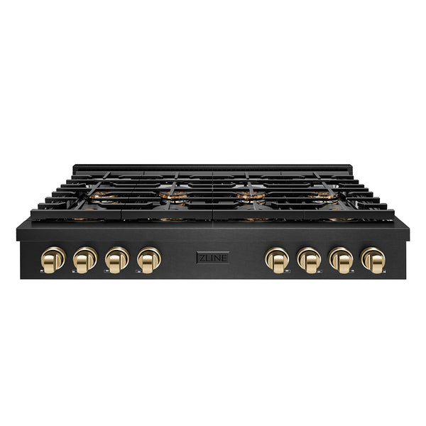 ZLINE Autograph Edition 48 in. Paramount Gas Rangetop with 8 Burner DuoPro™ Cooktop in Black Satin Stainless Steel and Polished Gold Accents, Open Box-Great Condition