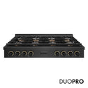 ZLINE Designer Collection 48 in. Paramount Gas Rangetop with 8 Burner DuoPro™ Cooktop in Black Satin Stainless Steel with Matte Black and Champagne Bronze Accents, Open Box-Good Condition