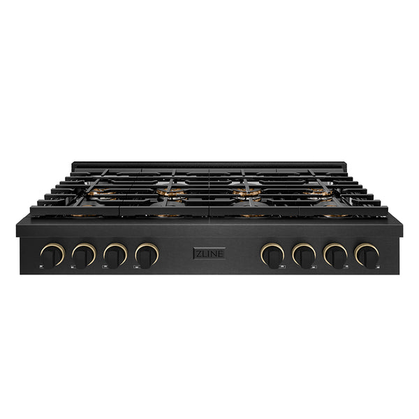 ZLINE Designer Collection 48 in. Paramount Gas Rangetop with 8 Burner DuoPro™ Cooktop in Black Satin Stainless Steel with Matte Black and Champagne Bronze Accents, Open Box-Great Condition