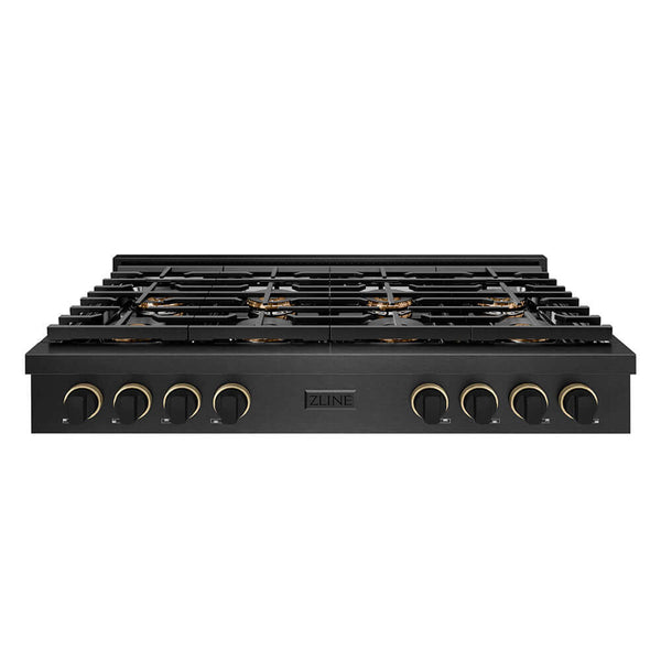 ZLINE Designer Collection 48 in. Paramount Gas Rangetop with 8 Burner DuoPro™ Cooktop in Black Satin Stainless Steel with Matte Black and Champagne Bronze Accents, Open Box-Good Condition