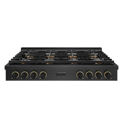 ZLINE Designer Collection 48 in. Paramount Gas Rangetop with 8 Burner DuoPro™ Cooktop in Black Satin Stainless Steel with Matte Black and Champagne Bronze Accents (PSRTBSZ-48-MBCB)