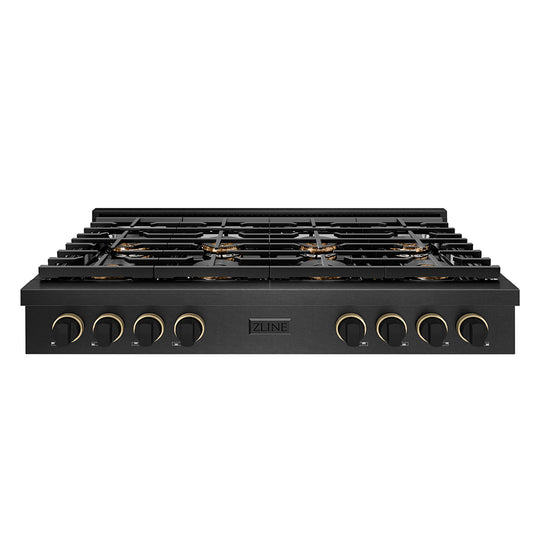 ZLINE Designer Collection 48 in. Paramount Gas Rangetop with 8 Burner DuoPro™ Cooktop in Black Satin Stainless Steel with Matte Black and Champagne Bronze Accents (PSRTBSZ-48-MBCB)