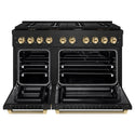 ZLINE Autograph Edition 48 in. 6.7 cu. ft. Paramount Double Oven Dual Fuel Range with 8 Burner Gas Cooktop in Black Stainless Steel and Polished Gold Helix Handles and Knob Accents (SDRBZ-48-KG)