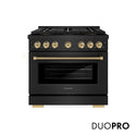 ZLINE Autograph Edition 36 in. 5.2 cu. ft. Paramount Dual Fuel Range with 6 Burner DuoPro™ Cooktop and Electric Convection Oven in Black Stainless Steel with Champagne Bronze Helix Handle and Accents (PSDRBZ-36-KCB)