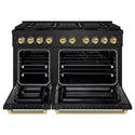 ZLINE Autograph Edition 48 in. 6.7 cu. ft. Paramount Dual Fuel Range with 8 Burner DuoPro™ Cooktop and Dual Ovens in Black Stainless Steel with Champagne Bronze Helix Handles and Accents (PSDRBZ-48-KCB)