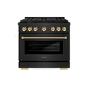 ZLINE Autograph Edition 36 in. 5.2 cu. ft. Paramount Gas Range with 6 Burner Cooktop and Convection Gas Oven in Black Stainless Steel with Polished Gold Helix Handle and Knob Accents (SGRBZ-36-KG)