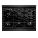 ZLINE Autograph Edition 36 in. 5.2 cu. ft. Paramount Gas Range with 6 Burner Cooktop and Convection Gas Oven in Black Stainless Steel with Polished Gold Helix Handle and Knob Accents (SGRBZ-36-KG)