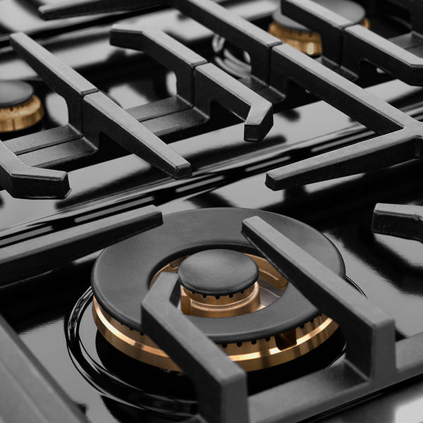 ZLINE Autograph Edition 48 in. 6.7 cu. ft. Paramount Double Oven Gas Range with 8 Burner Cooktop in Black Stainless Steel and Champagne Bronze Helix Handles and Knob Accents (SGRBZ-48-KCB)