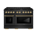 ZLINE Autograph Edition 48 in. 6.7 cu. ft. Paramount Double Oven Gas Range with 8 Burner Cooktop in Black Stainless Steel and Champagne Bronze Helix Handles and Knob Accents (SGRBZ-48-KCB)