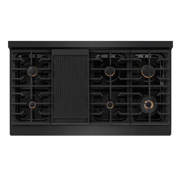 ZLINE Autograph Edition 48 in. 6.7 cu. ft. Paramount Double Oven Gas Range with 8 Burner Cooktop in Black Stainless Steel and Champagne Bronze Helix Handles and Knob Accents (SGRBZ-48-KCB)