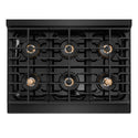 ZLINE Autograph Edition 36 in. 5.2 cu. ft. Paramount Gas Range with 6 Burner DuoPro™ Cooktop and Convection Gas Oven in Black Stainless Steel with Polished Gold Helix Handle and Accents (PSGRBZ-36-KG)