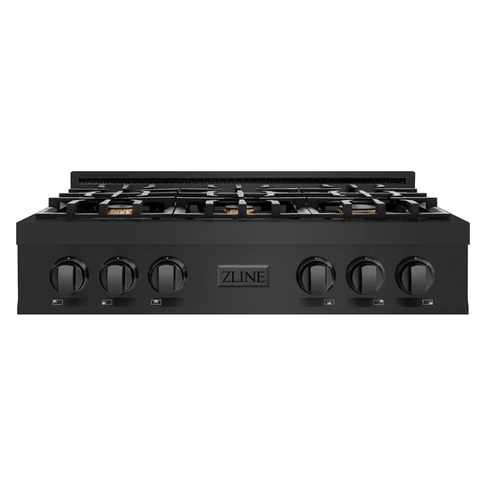 ZLINE 36 in. Legacy Gas Rangetop with 6 Brass Burners and Porcelain Cooktop in Black Stainless Steel (RTB-BR-36)