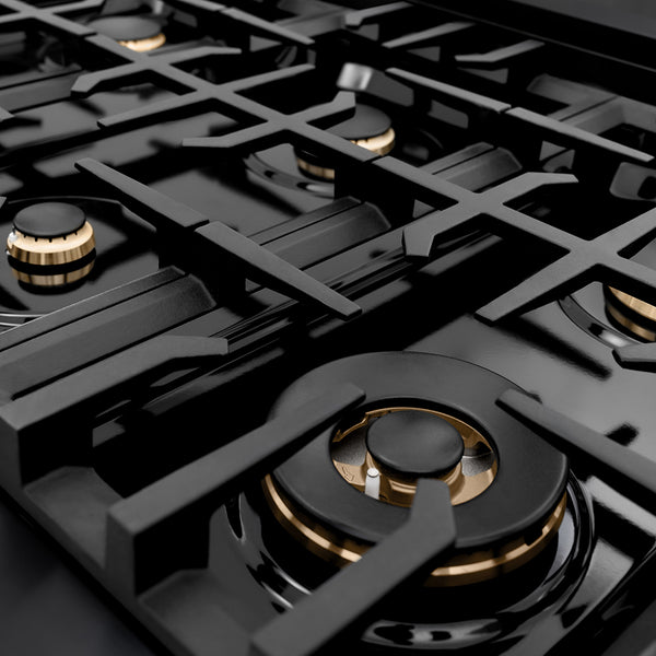 ZLINE Autograph Edition 36 in. Legacy Gas Rangetop with 6 Burners and Porcelain Cooktop in Black Stainless Steel with Champagne Bronze Accents (RTBZ-36-CB)