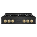 ZLINE Autograph Edition 36 in. Legacy Gas Rangetop with 6 Burners and Porcelain Cooktop in Black Stainless Steel with Champagne Bronze Accents (RTBZ-36-CB)