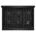 ZLINE Autograph Edition 36 in. Legacy Gas Rangetop with 6 Burners and Porcelain Cooktop in Black Stainless Steel with Champagne Bronze Accents (RTBZ-36-CB)