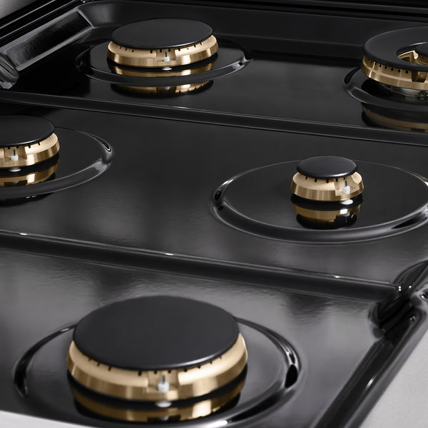 ZLINE 36 in. Legacy Gas Rangetop with 6 Brass Burners and Porcelain Cooktop in Satin Stainless Steel (RTS-BR-36)