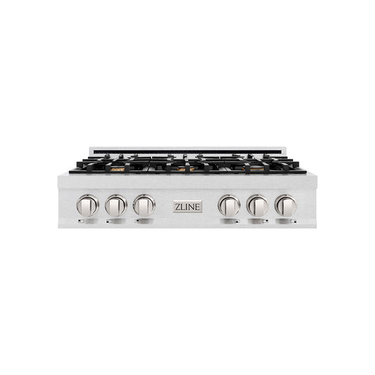 ZLINE 36 in. Legacy Gas Rangetop with 6 Brass Burners and Porcelain Cooktop in Satin Stainless Steel (RTS-BR-36)