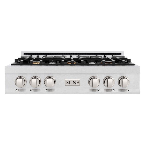 ZLINE 36 in. Legacy Gas Rangetop with 6 Brass Burners and Porcelain Cooktop in Satin Stainless Steel (RTS-BR-36)