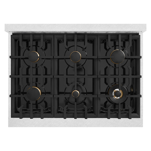 ZLINE 36 in. Legacy Gas Rangetop with 6 Brass Burners and Porcelain Cooktop in Satin Stainless Steel (RTS-BR-36)