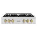 ZLINE Autograph Edition 36 in. Legacy Gas Rangetop with 6 Burners and Porcelain Cooktop in Satin Stainless Steel with Champagne Bronze Accents (RTSZ-36-CB)