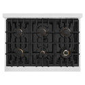 ZLINE Autograph Edition 36 in. Legacy Gas Rangetop with 6 Burners and Porcelain Cooktop in Satin Stainless Steel with Champagne Bronze Accents (RTSZ-36-CB)