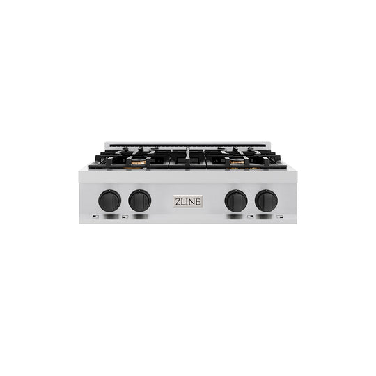 ZLINE Autograph Edition 30 in. Classic Gas Rangetop with 4 Burners and Porcelain Cooktop in Stainless Steel with Matte Black Accents (RTZ-30-MB)