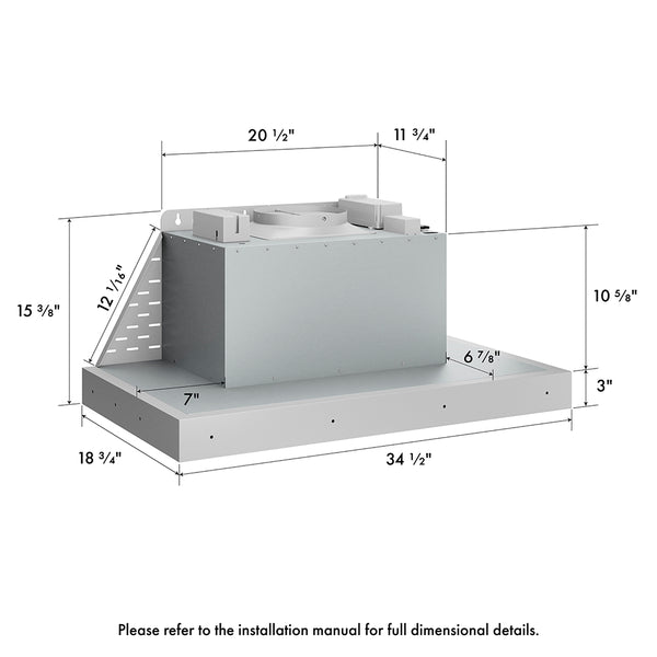 ZLINE 34 in. DuraMount™ Wall Mount Range Hood Insert in Stainless Steel (683-34)