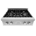 ZLINE 30" Porcelain Gas Stovetop in Fingerprint Resistant Stainless Steel with 4 Gas Burners and Griddle (RTS-GR-30)