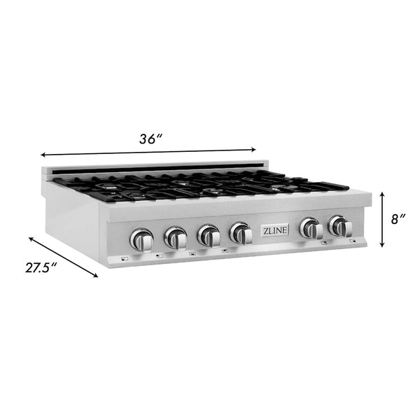 ZLINE 36 in. Classic Gas Rangetop with 6 Burners and Porcelain Cooktop in Satin Stainless Steel, Open Box-Good Condition