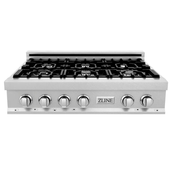 ZLINE 36 in. Classic Gas Rangetop with 6 Burners and Porcelain Cooktop in Satin Stainless Steel, Open Box-Good Condition