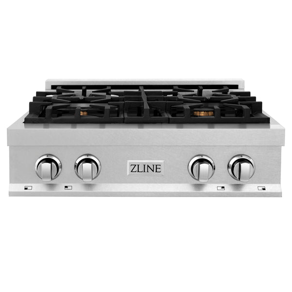 ZLINE 30" Porcelain Gas Stovetop in Fingerprint Resistant Stainless Steel with 4 Gas Brass Burners and Griddle (RTS-BR-GR-30)