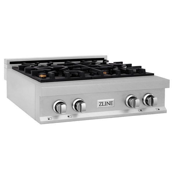 ZLINE 30" Porcelain Gas Stovetop in Fingerprint Resistant Stainless Steel with 4 Gas Brass Burners and Griddle (RTS-BR-GR-30)