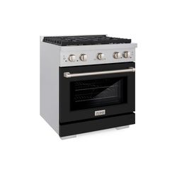 ZLINE 30 in. 4.2 cu. ft. Paramount Dual Fuel Range with 4 Burner Gas Cooktop and Electric Convection Oven in DuraSnow® Stainless Steel with Black Matte Door (SDRS-BLM-30)