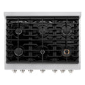 ZLINE 36 in. 5.2 cu. ft. Paramount Dual Fuel Range with 6 Burner Gas Cooktop and Electric Convection Oven in DuraSnow® Stainless Steel with Black Matte Door (SDRS-BLM-36)