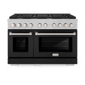 ZLINE 48 in. 6.7 cu. ft. Paramount Double Oven Dual Fuel Range with 8 Burner Gas Cooktop in DuraSnow® Stainless Steel with Black Matte Doors (SDRS-BLM-48)