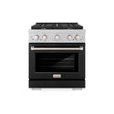 ZLINE 30 in. 4.2 cu. ft. Paramount Gas Range with 4 Burner Cooktop and Convection Gas Oven in DuraSnow® Stainless Steel with Black Matte Door (SGRS-BLM-30)