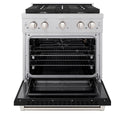 ZLINE 30 in. 4.2 cu. ft. Paramount Gas Range with 4 Burner Cooktop and Convection Gas Oven in DuraSnow® Stainless Steel with Black Matte Door (SGRS-BLM-30)